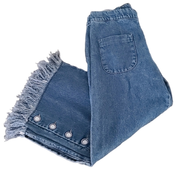 AZULU COLUMBIA ANTHRO Baobab Wide Leg Crop Jeans 4 Fringe Frayed High Waisted - Picture 5 of 12